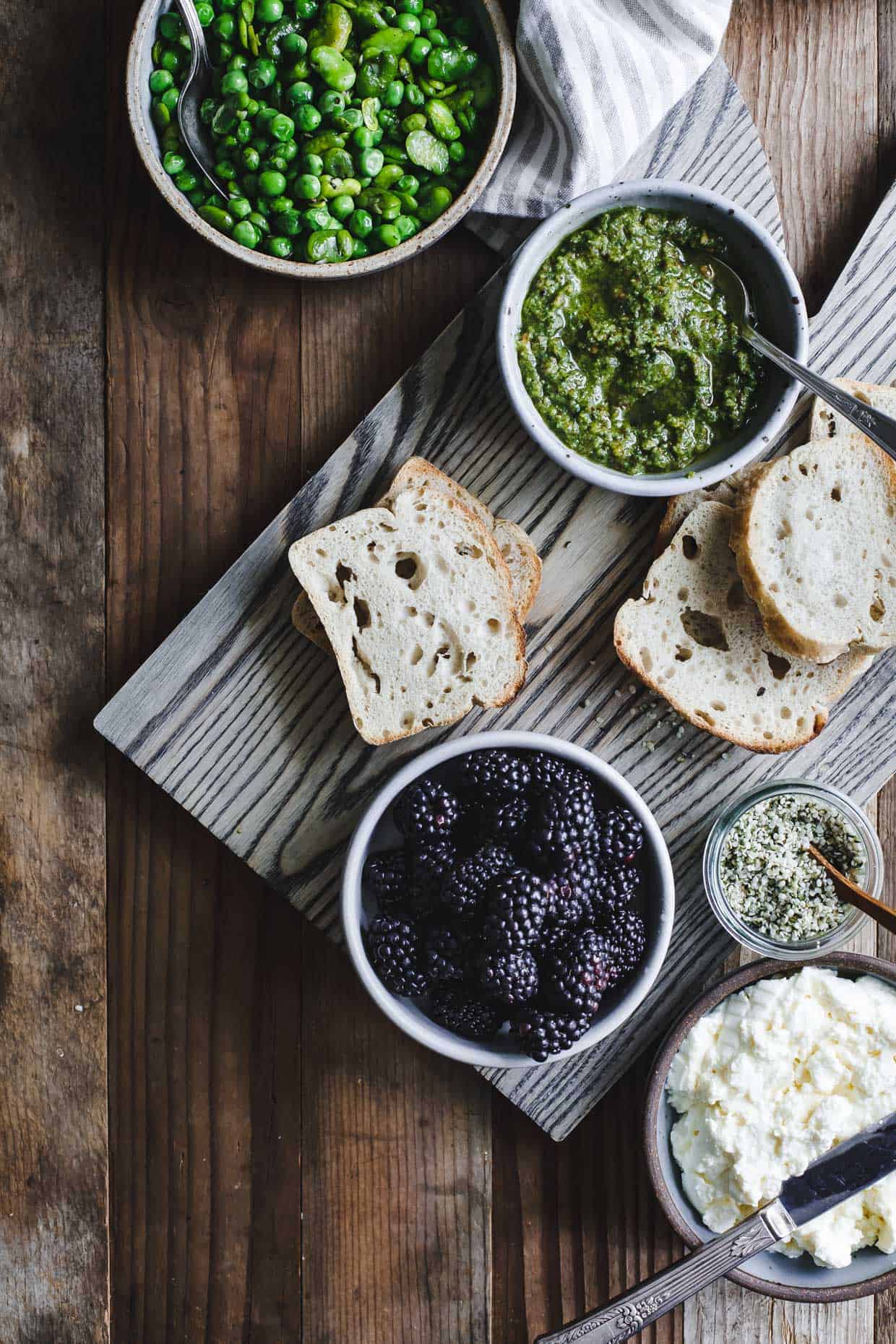 Roasted Lemon Mint Pesto & Ricotta Tartines, Two Ways