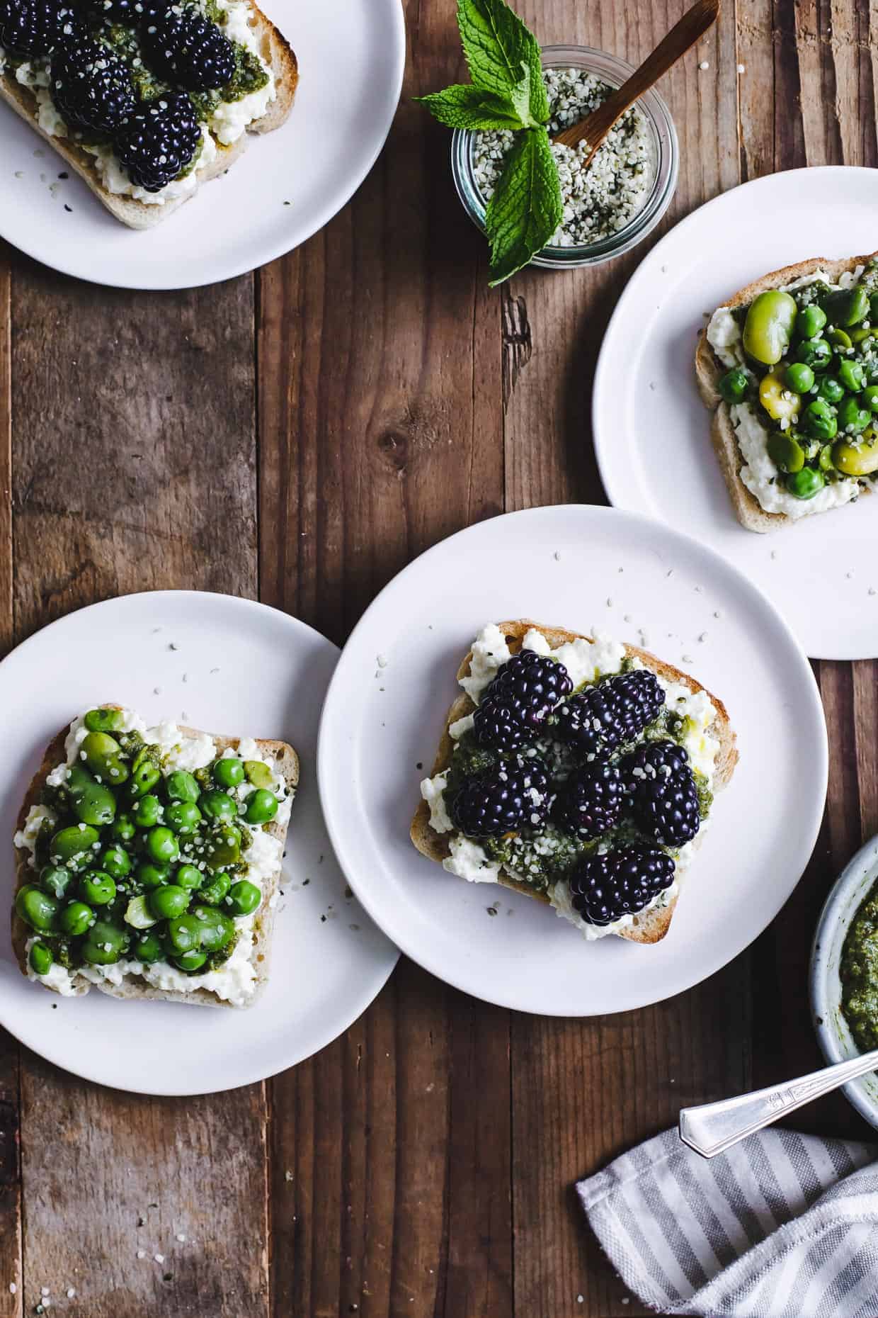 Roasted Lemon Mint Pesto & Ricotta Tartines, Two Ways