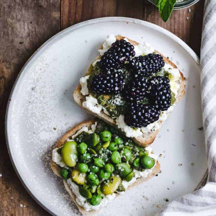 Roasted Lemon Mint Pesto & Ricotta Tartines, Two Ways