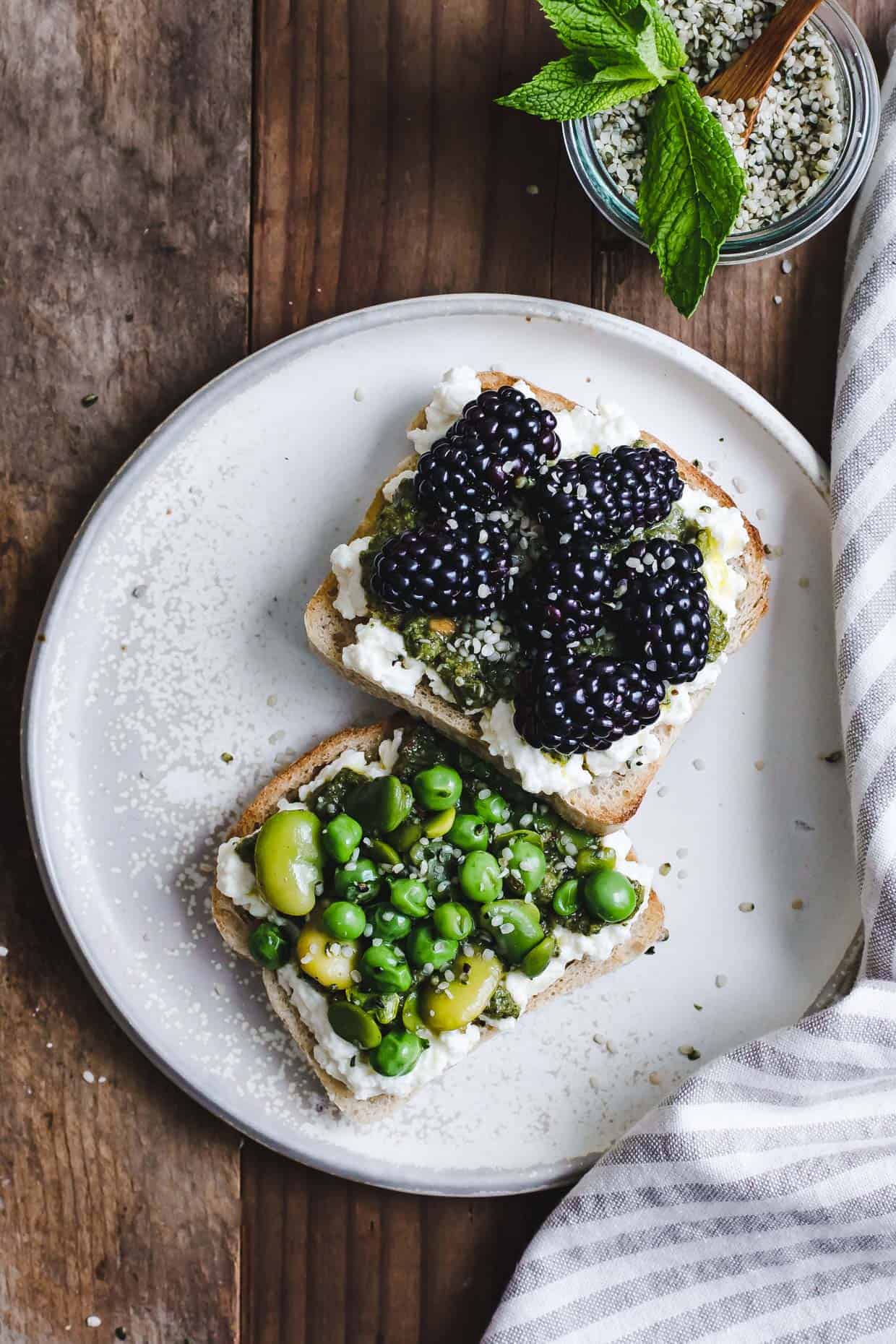 roasted lemon mint pesto & ricotta tartines, two ways + kale & caramel cookbook