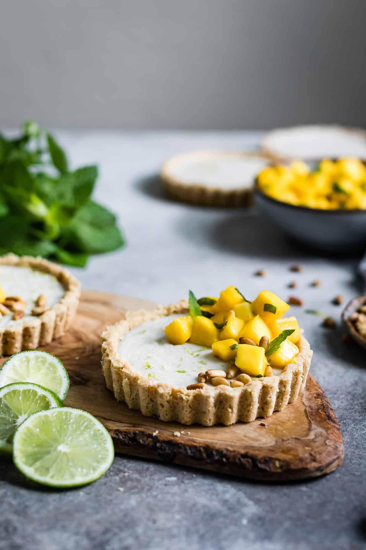 Mint Mango Haupia Tarts with Pine Nut Crust