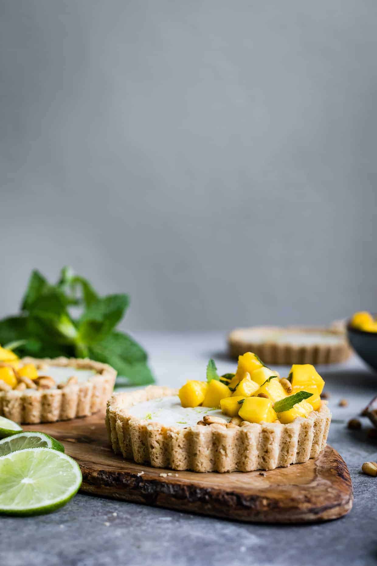 Mint Mango Haupia Tarts with Pine Nut Crust