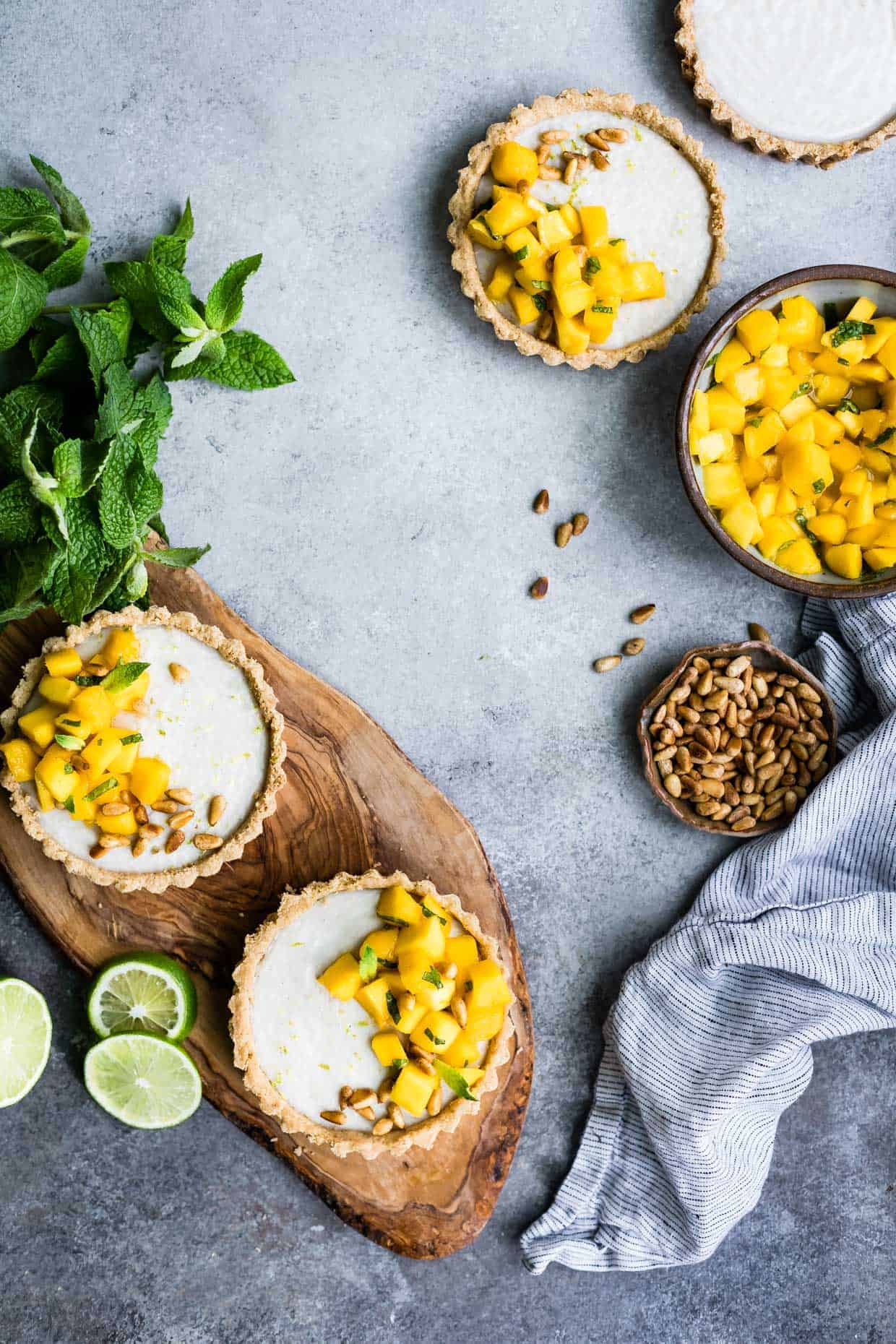 Mint Mango Haupia Tarts with Pine Nut Crust