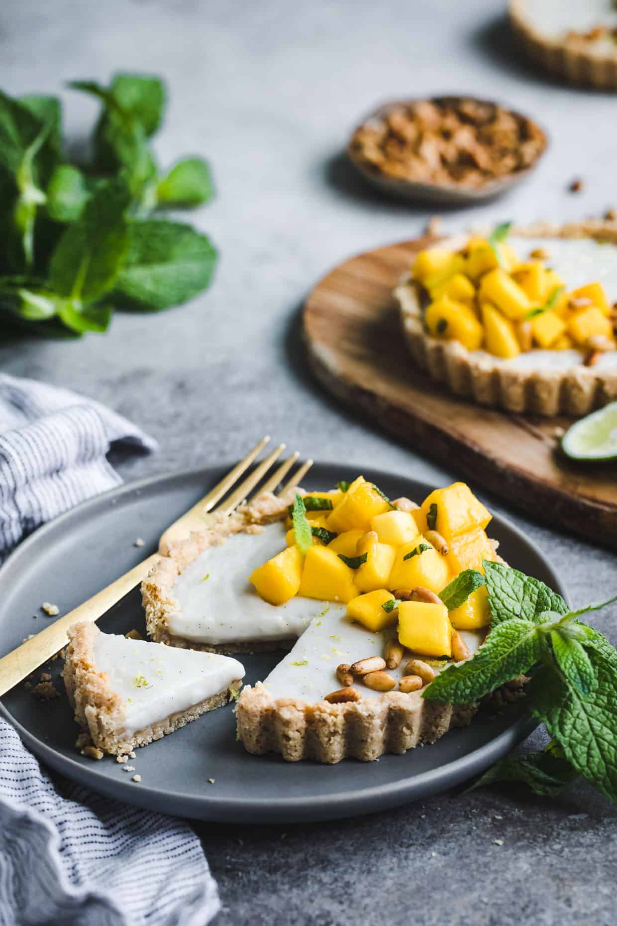 Mint Mango Haupia Tarts with Pine Nut Crust