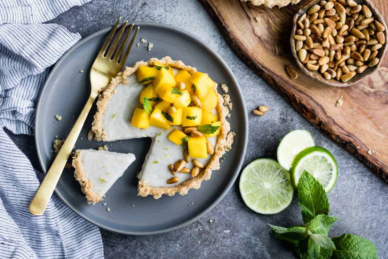 Mint Mango Haupia Tarts with Pine Nut Crust