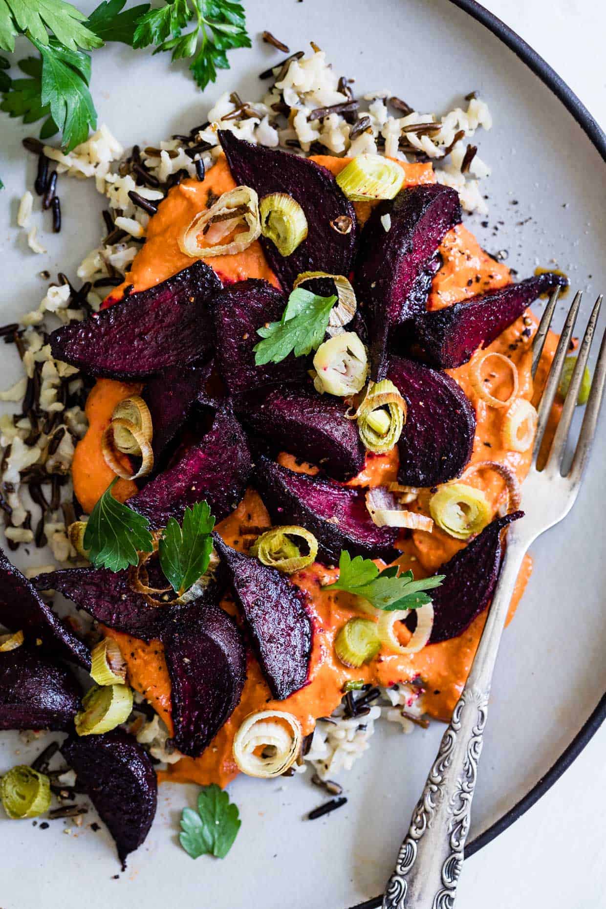 Roasted Beets with Creamy Romesco & Wild Rice 