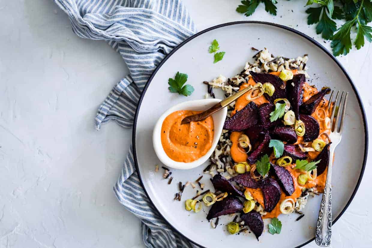 Roasted Beets with Creamy Romesco & Wild Rice 