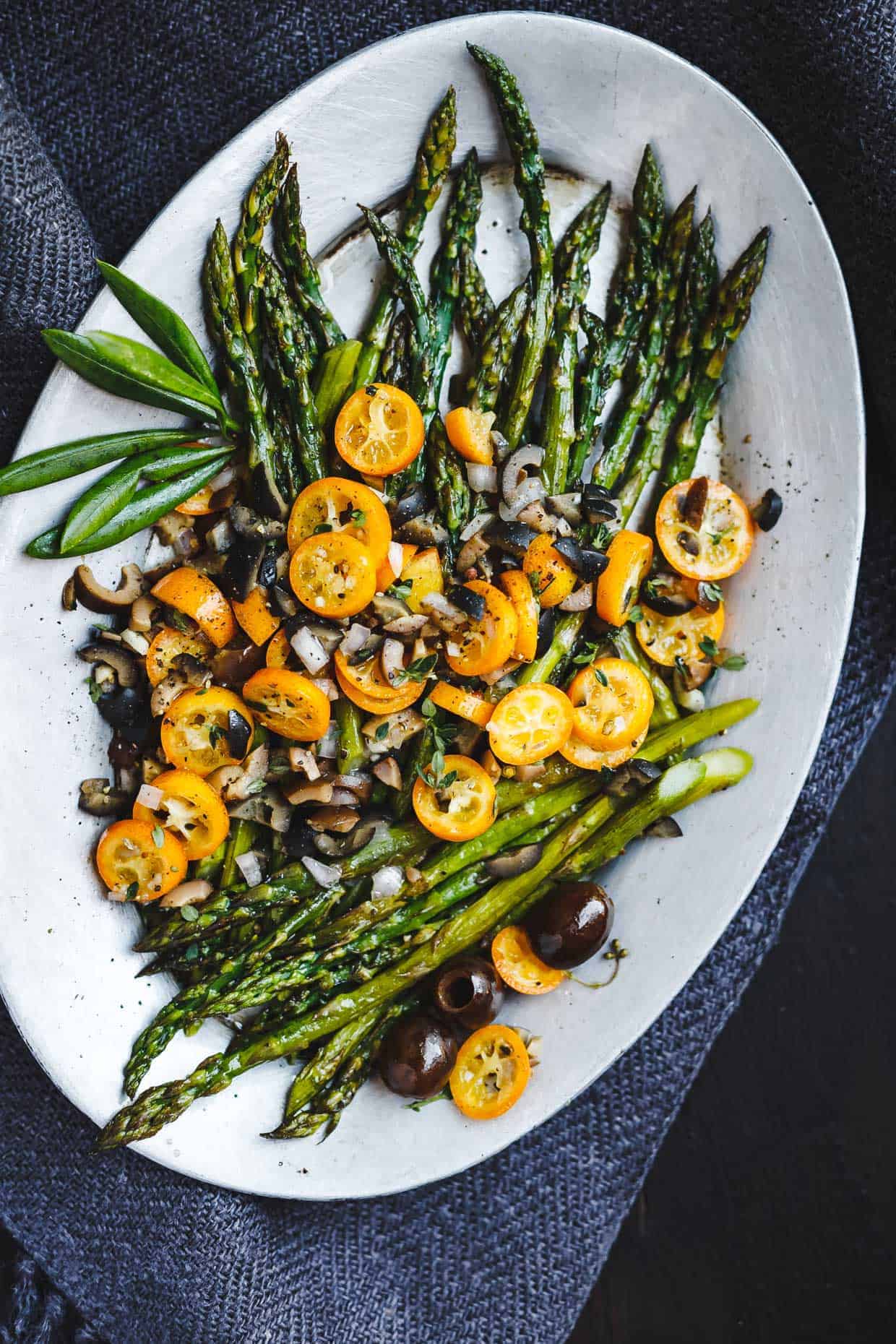 Roasted Asparagus with Kumquat Olive Salsa