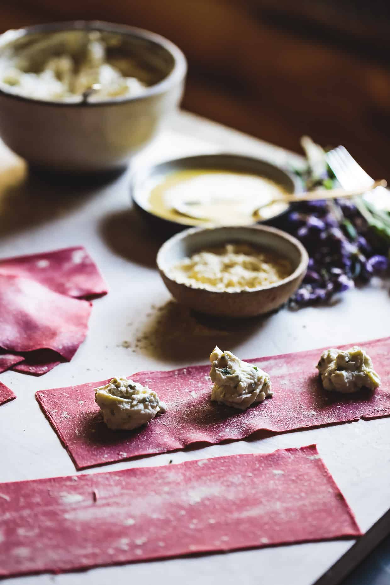 Chickpea Beet Ravioli with Herbed Ricotta