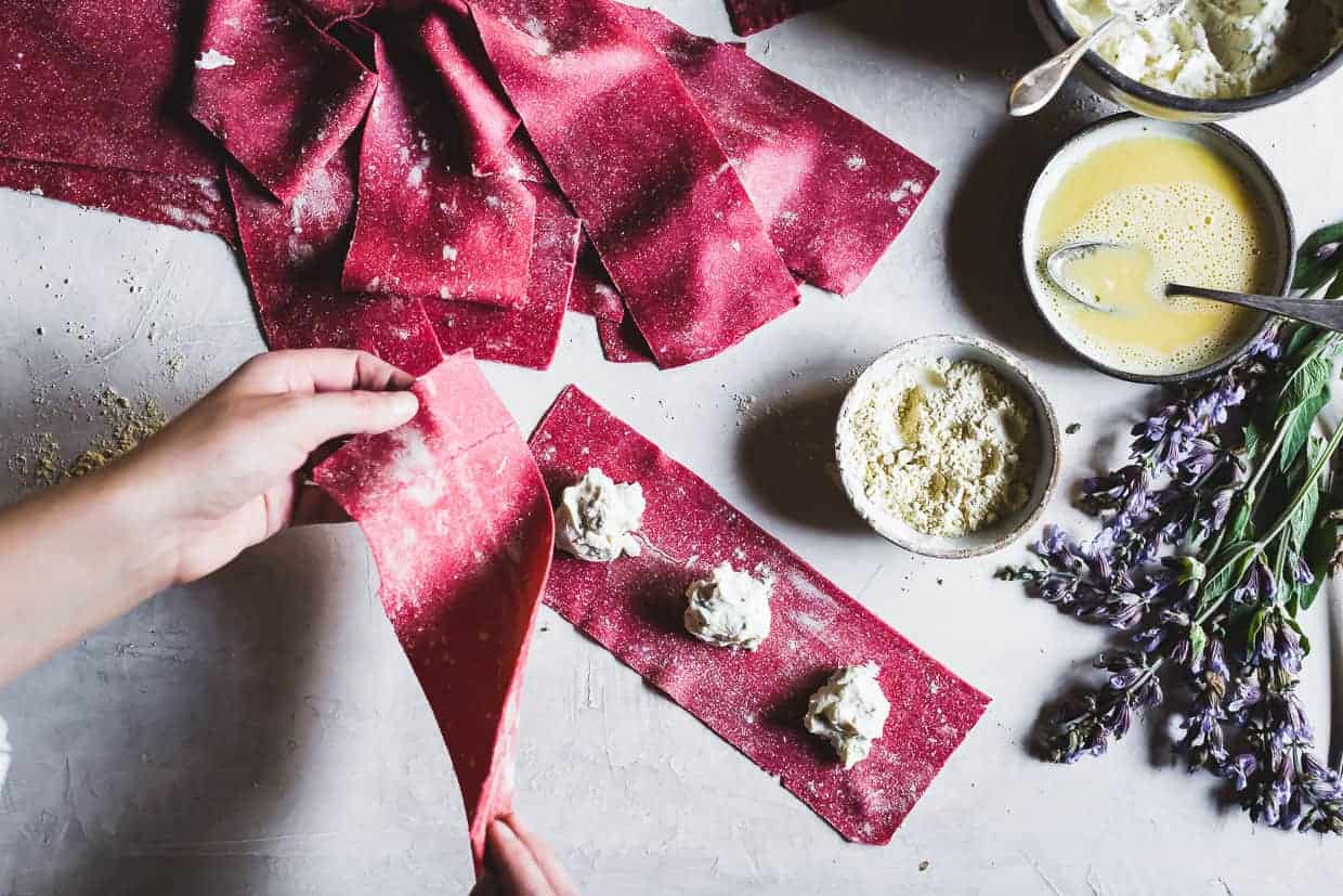 Chickpea Beet Ravioli with Herbed Ricotta