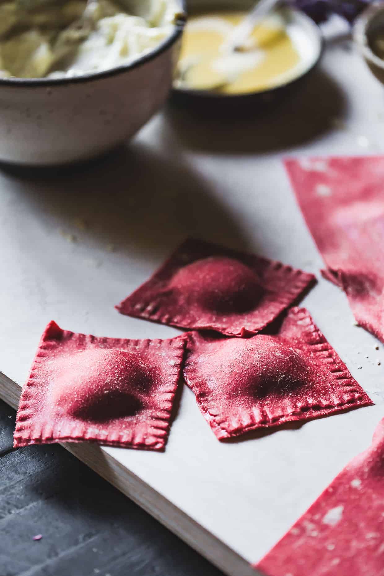 Chickpea Beet Ravioli with Herbed Ricotta