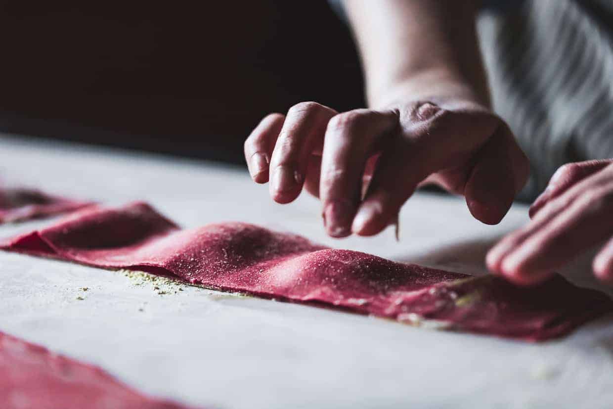 Chickpea Beet Ravioli with Herbed Ricotta