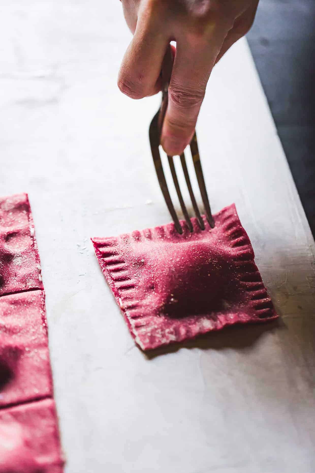 Chickpea Beet Ravioli with Herbed Ricotta