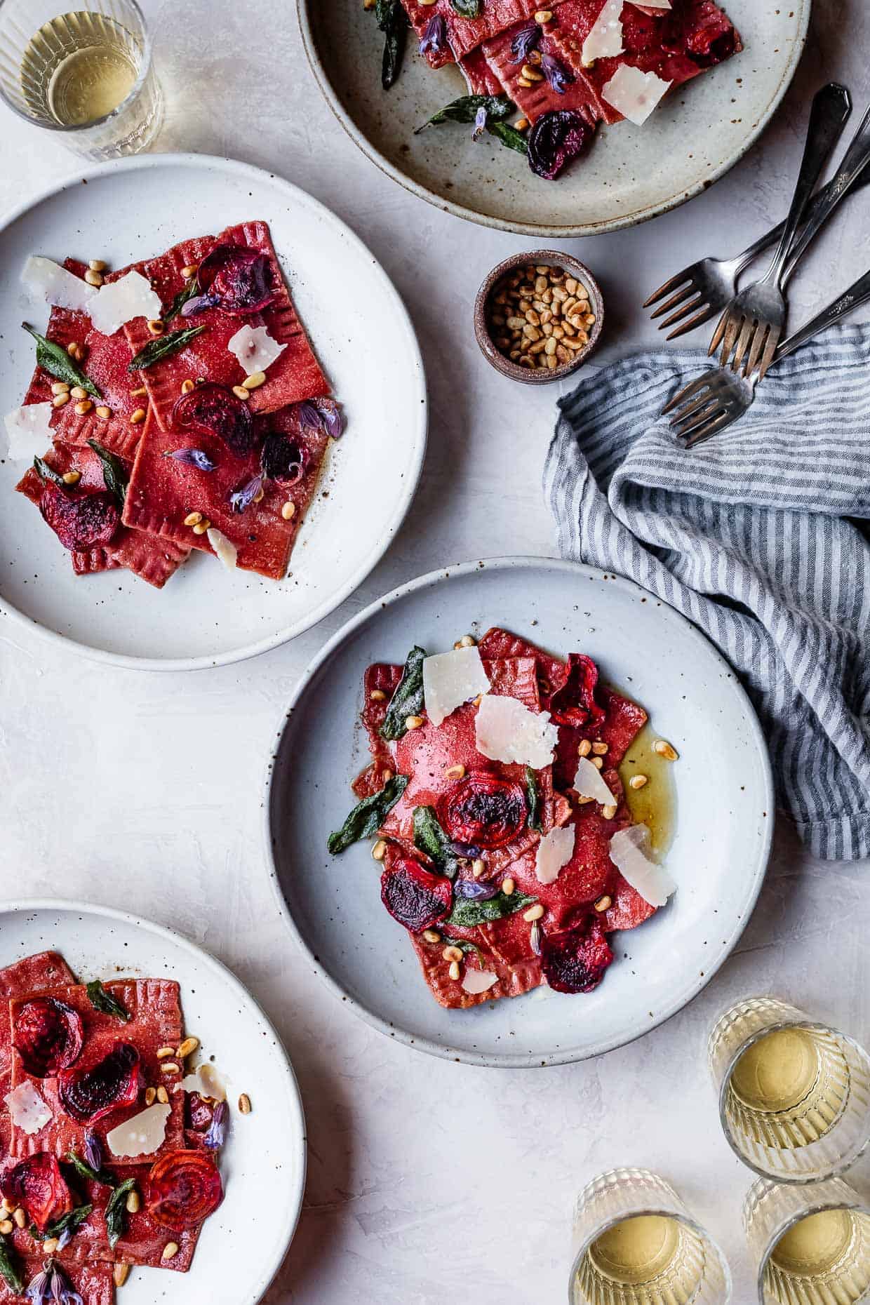 Chickpea Beet Ravioli with Herbed Ricotta