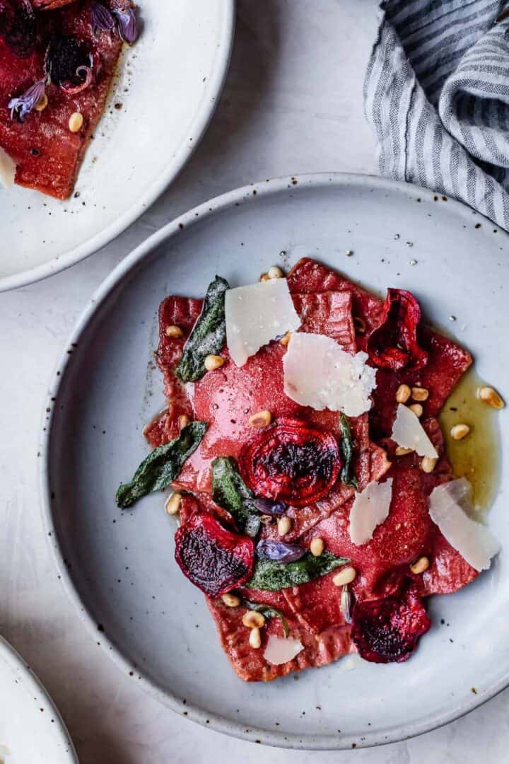 Chickpea Beet Ravioli with Herbed Ricotta
