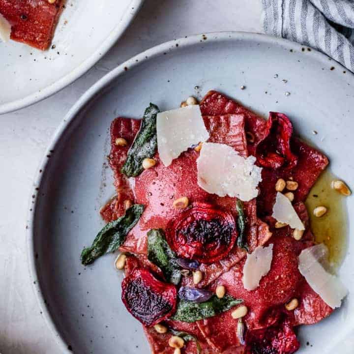 Chickpea Beet Ravioli with Herbed Ricotta