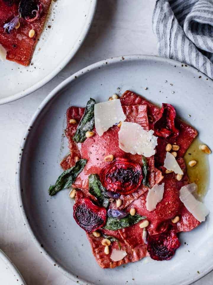 Chickpea Beet Ravioli with Herbed Ricotta