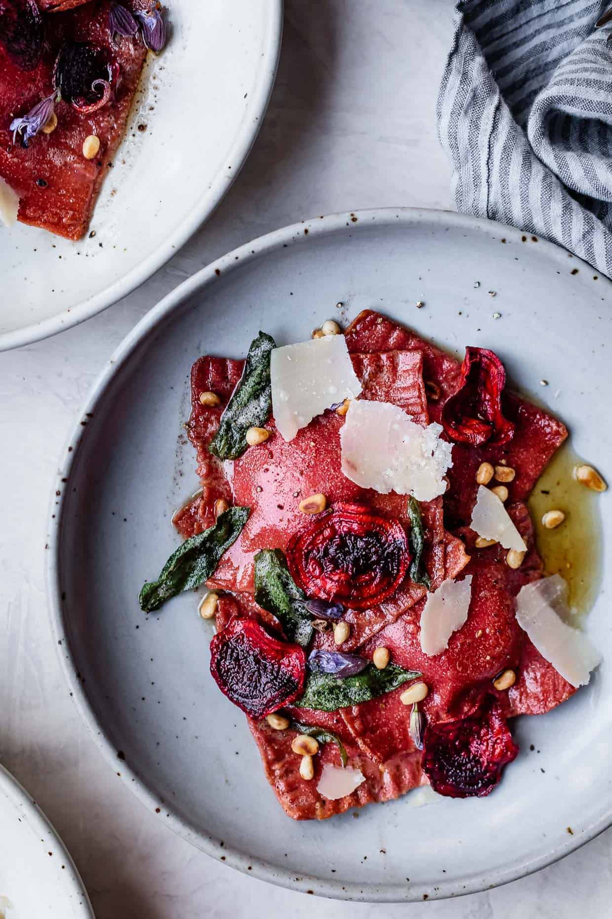 Chickpea Beet Ravioli with Herbed Ricotta