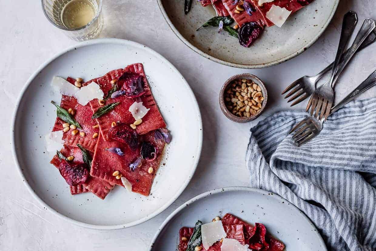 Chickpea Beet Ravioli with Herbed Ricotta