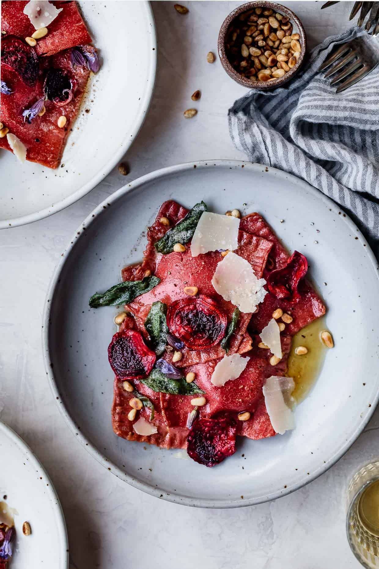 Chickpea Beet Ravioli with Herbed Ricotta