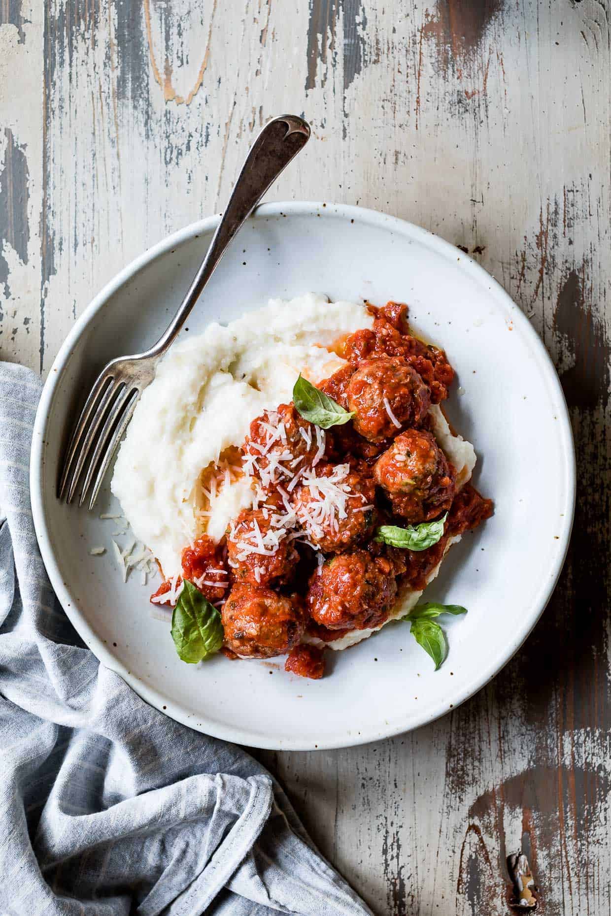 Zucchini Gouda Turkey Meatballs with Cheesy Baked Polenta