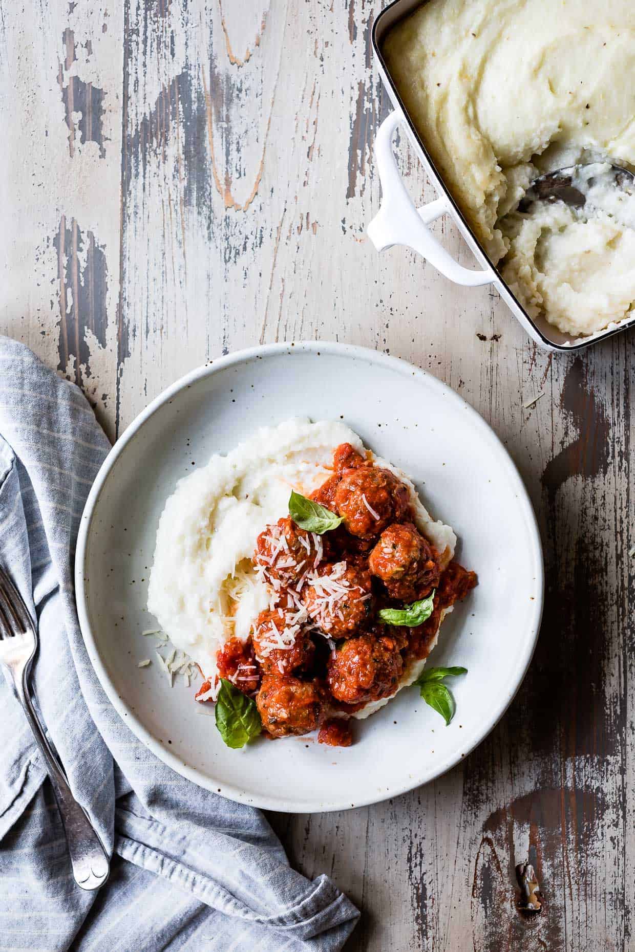 Zucchini Gouda Turkey Meatballs with Cheesy Baked Polenta