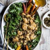 Roasted Cauliflower Kale Salad with Lemon Brown Butter Dressing and Crispy Capers