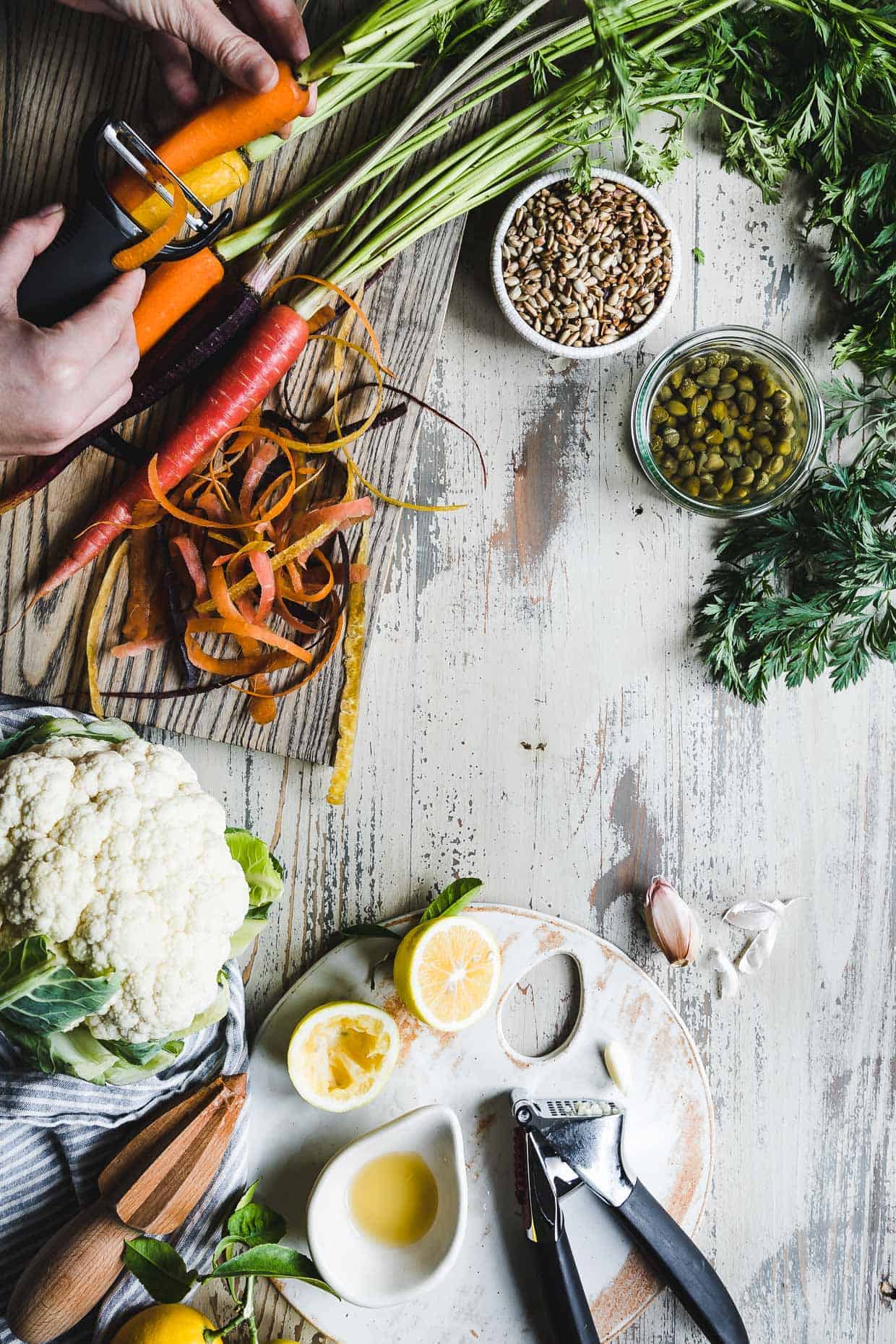 Roasted Cauliflower Kale Salad with Lemon Brown Butter Dressing and Crispy Capers