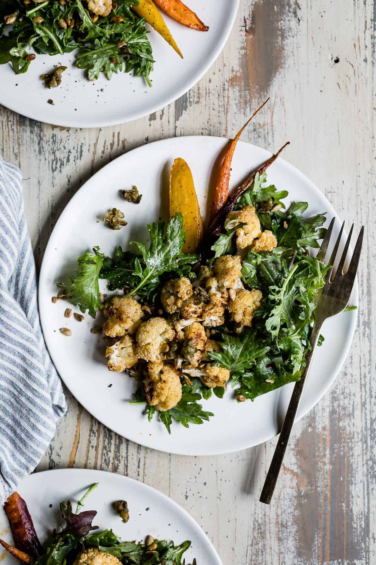 Roasted Cauliflower Kale Salad with Lemon Brown Butter 