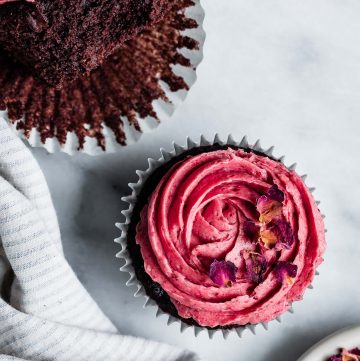 Gluten-Free Chocolate Cupcakes with Strawberry Rose Buttercream