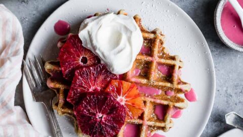 Gluten-Free Chamomile Waffles with Blood Orange Glaze - Snixy Kitchen