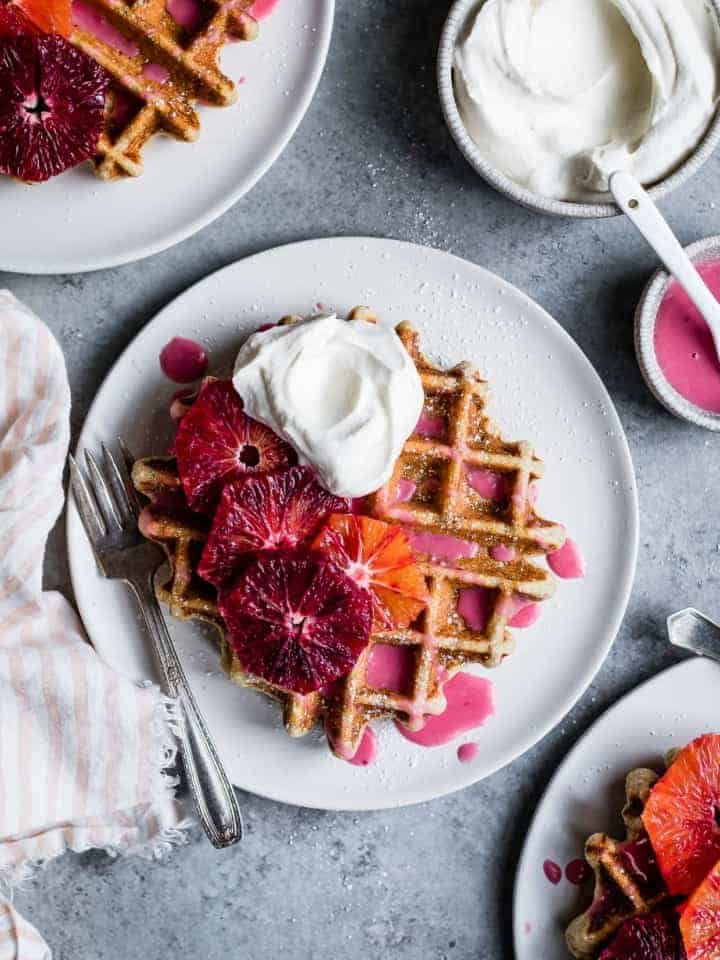 Oat Chamomile Waffles with Blood Orange Glaze