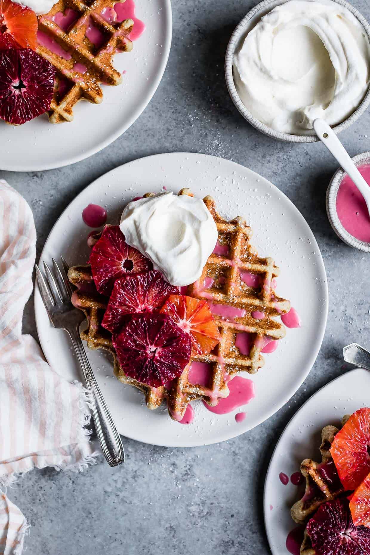 Oat Chamomile Waffles with Blood Orange Glaze