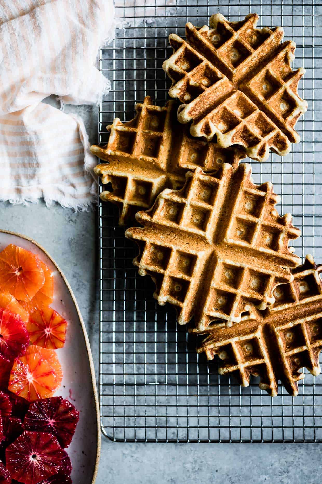 Oat Chamomile Waffles with Blood Orange Glaze