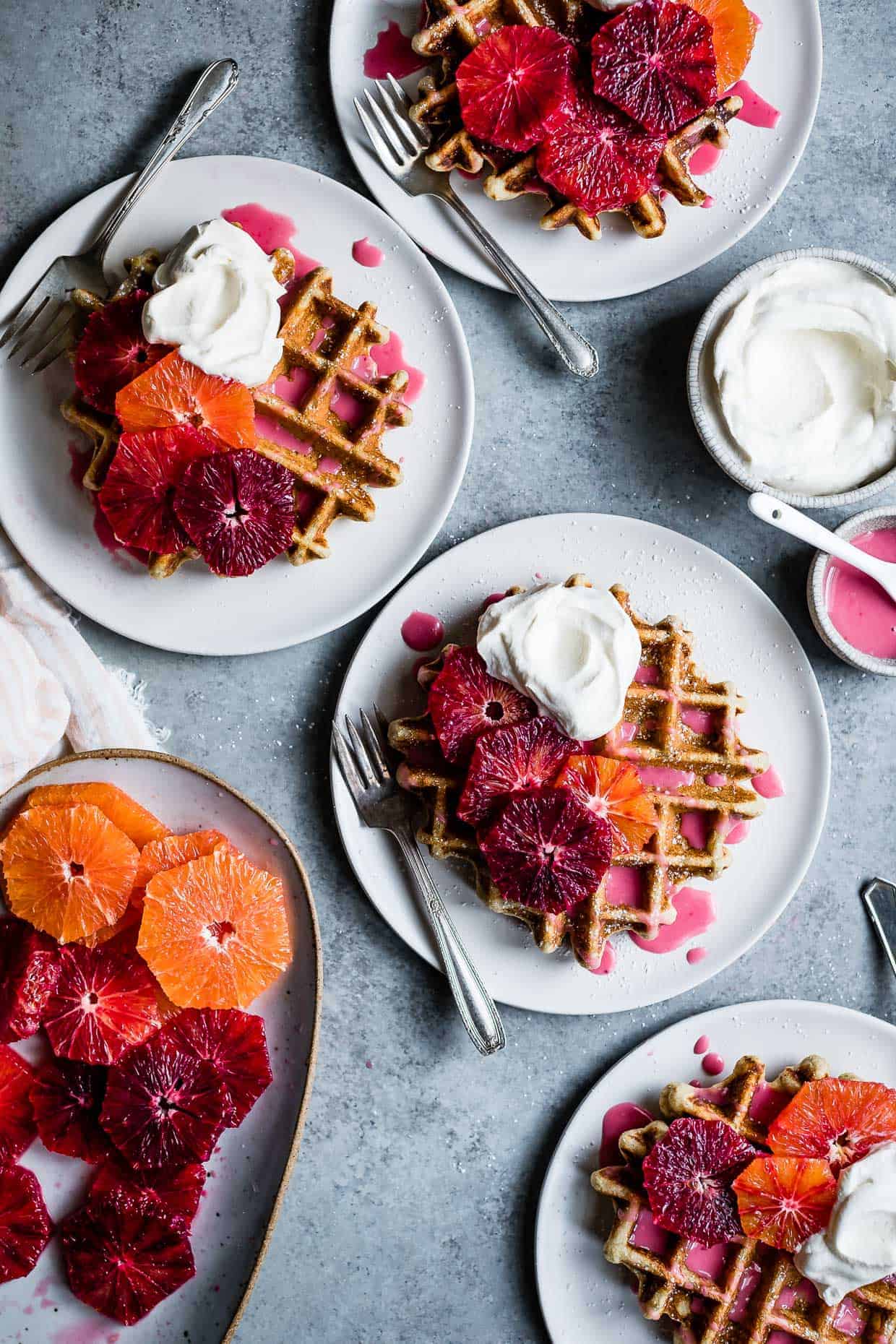 Oat Chamomile Waffles with Blood Orange Glaze