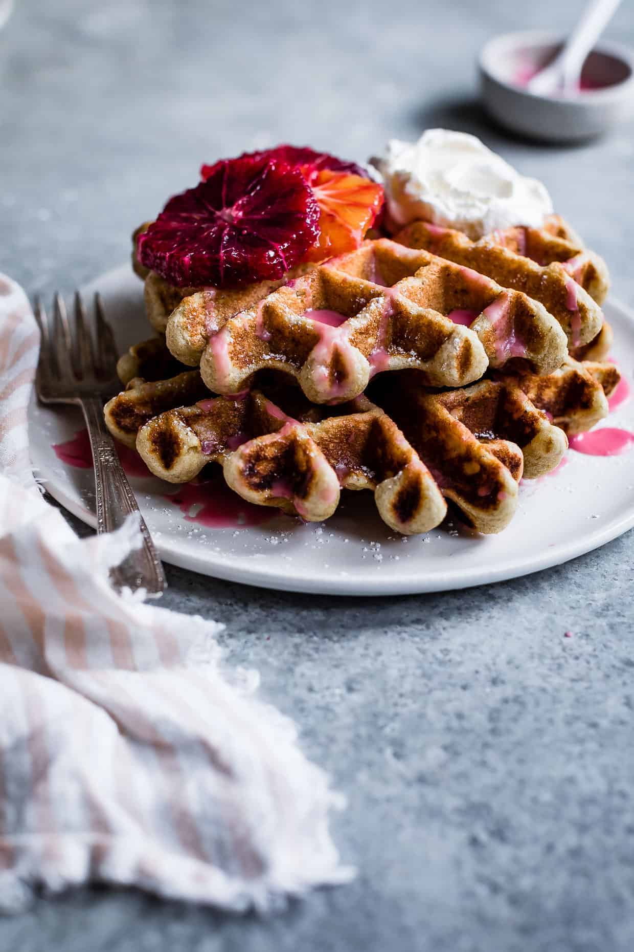 Oat Chamomile Waffles with Blood Orange Glaze