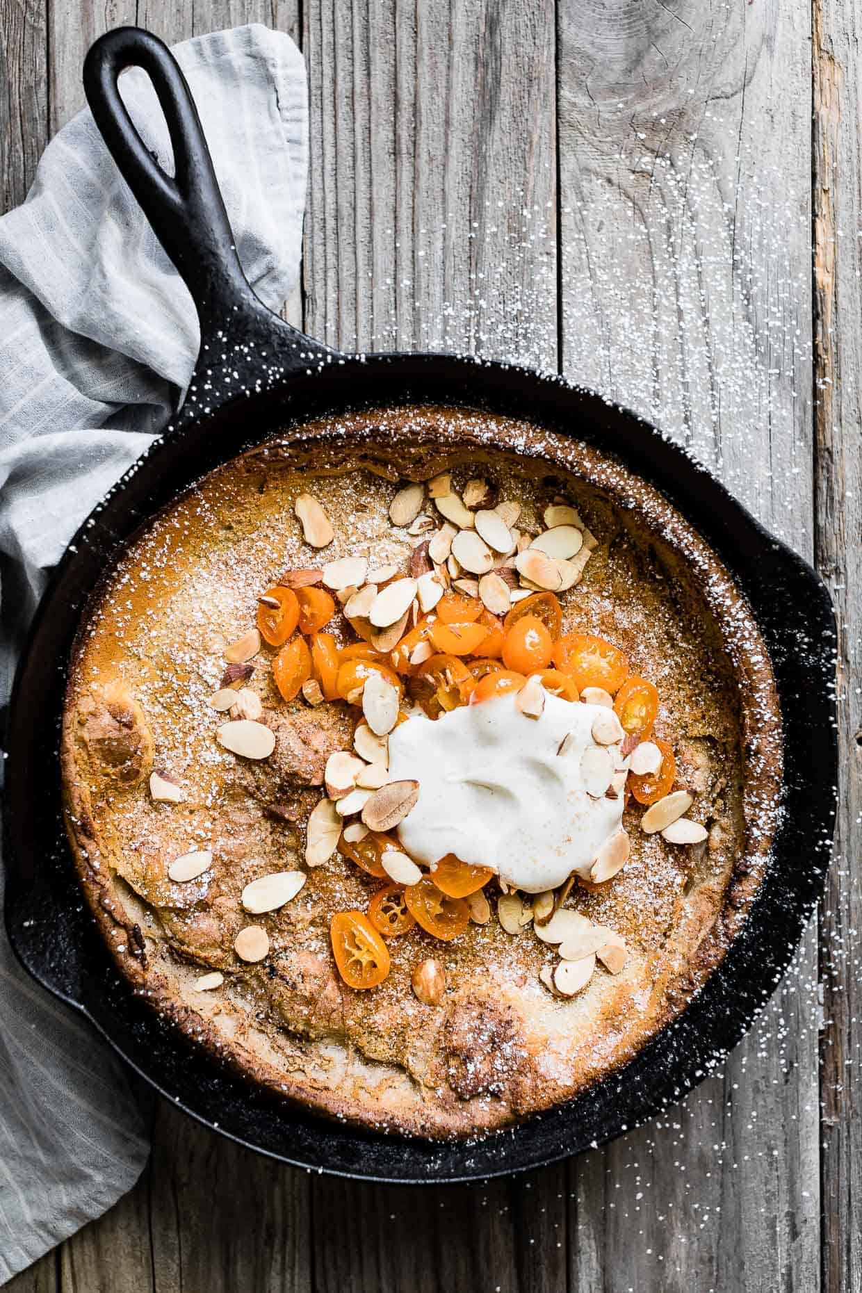 Gluten-Free Almond Dutch Baby with Honeyed Kumquats and Vanilla Creme Fraiche