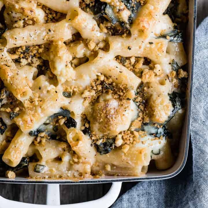 Cheesy Cauliflower and Kale Baked Rigatoni