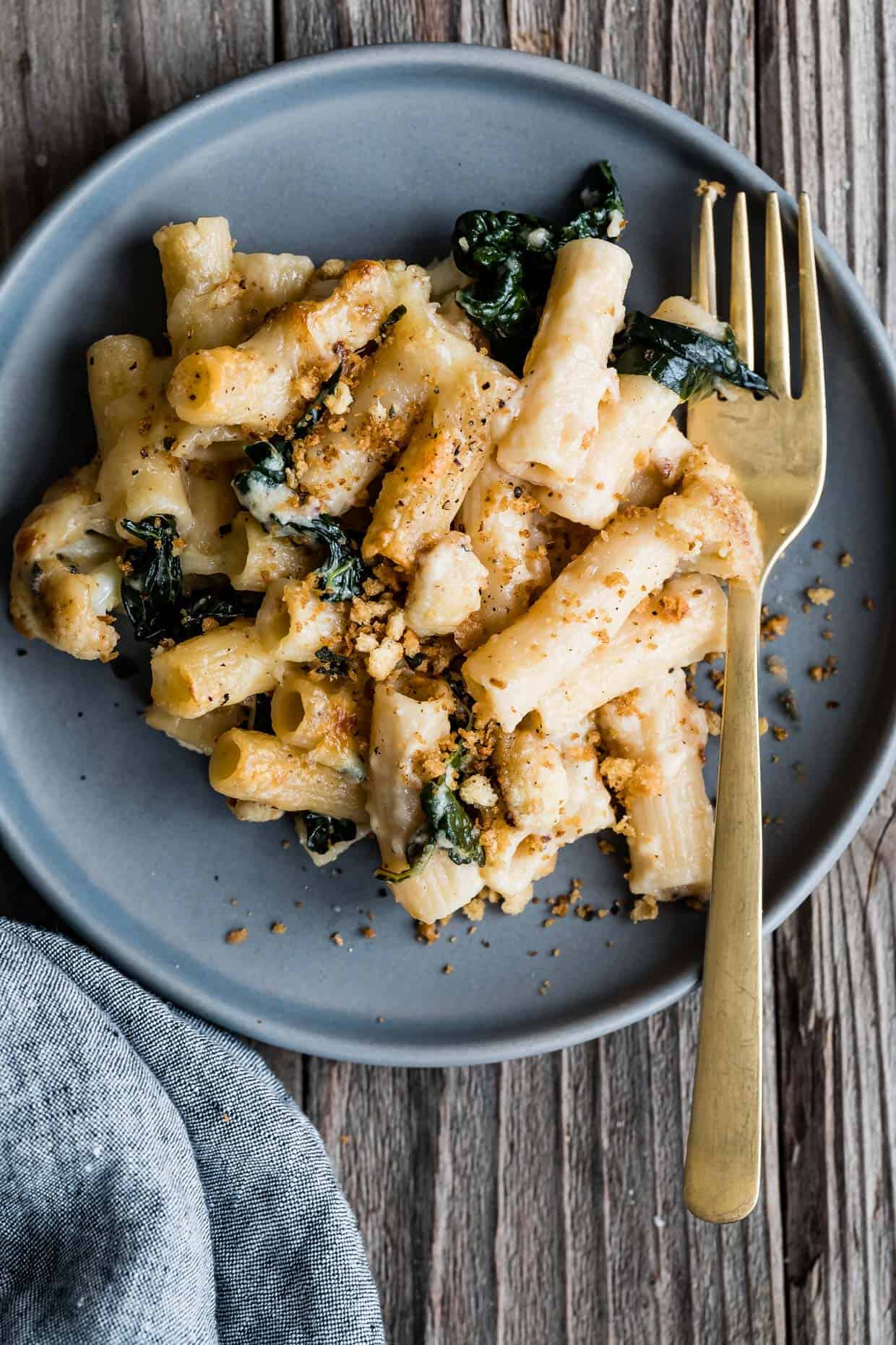 Creamy Vegetarian Baked Pasta with Cauliflower & Kale