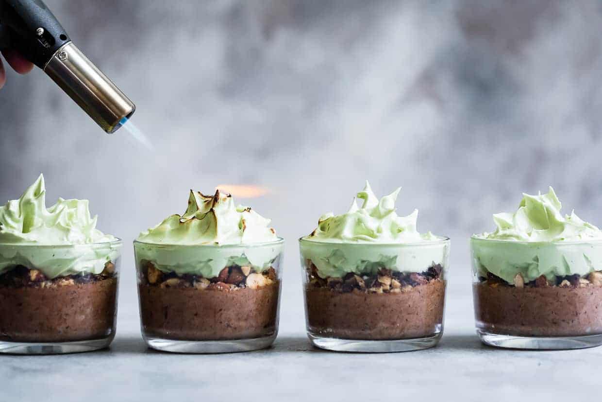 Mint Chocolate Mousse with Toasted Matcha Meringue