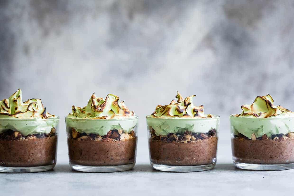 Mint Chocolate Mousse with Toasted Matcha Meringue