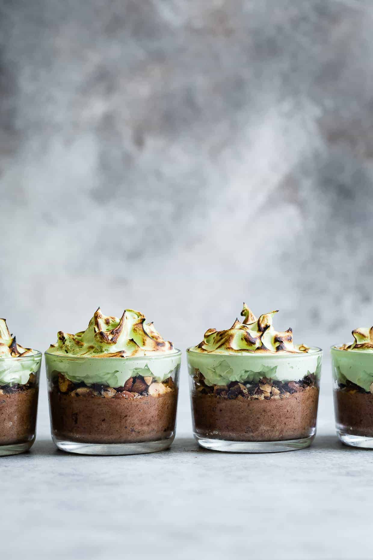 Mint Chocolate Mousse with Toasted Matcha Meringue