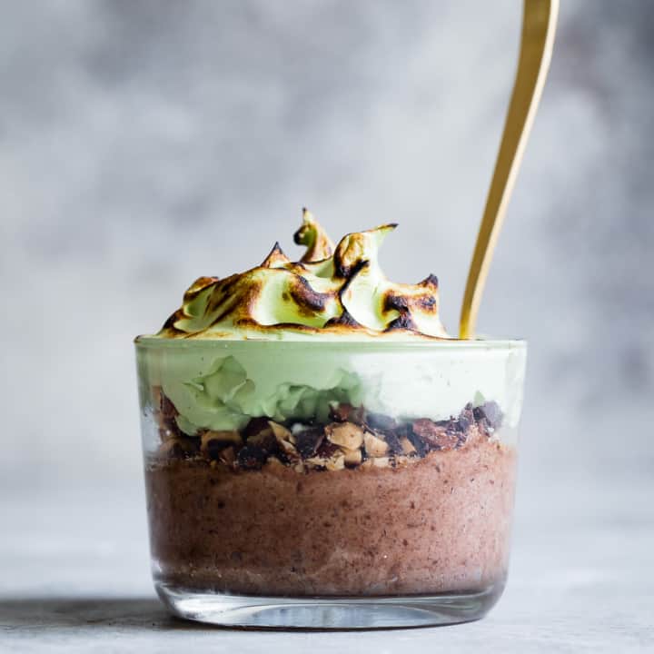 Mint Chocolate Mousse with Toasted Matcha Meringue