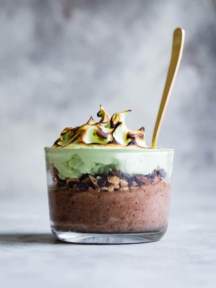 Mint Chocolate Mousse with Toasted Matcha Meringue