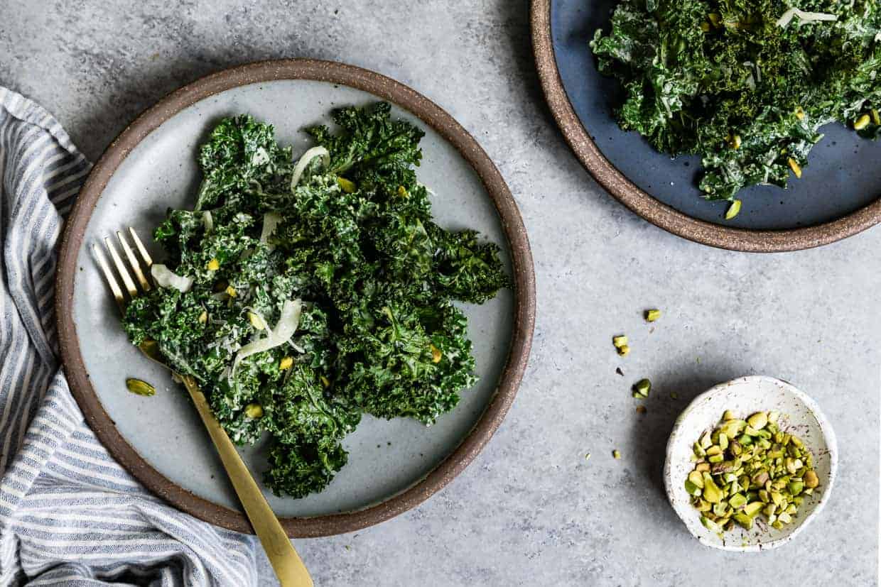 Double Kale Salad with Creamy Pistachio Dressing