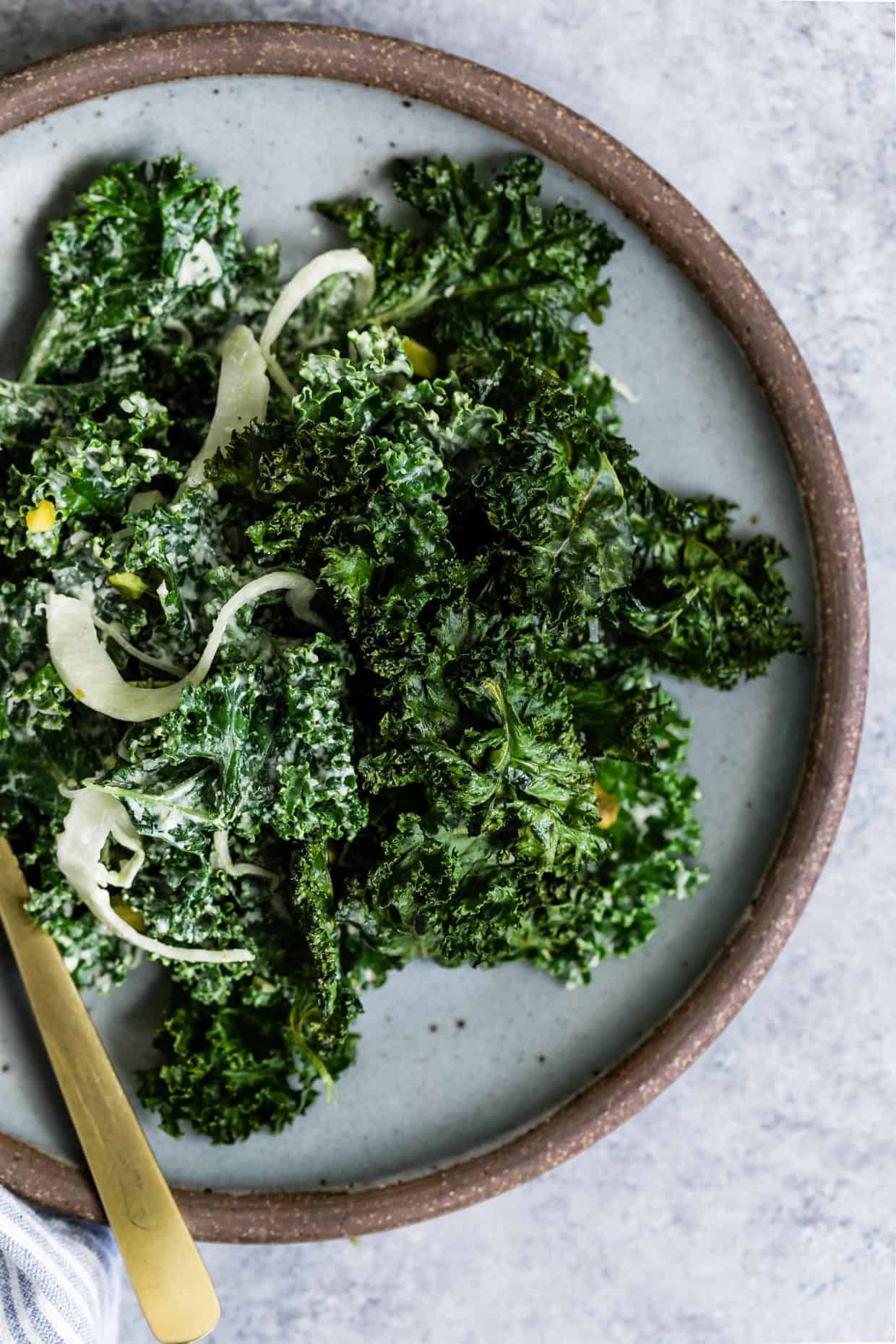 Double Kale Salad with Creamy Pistachio Dressing