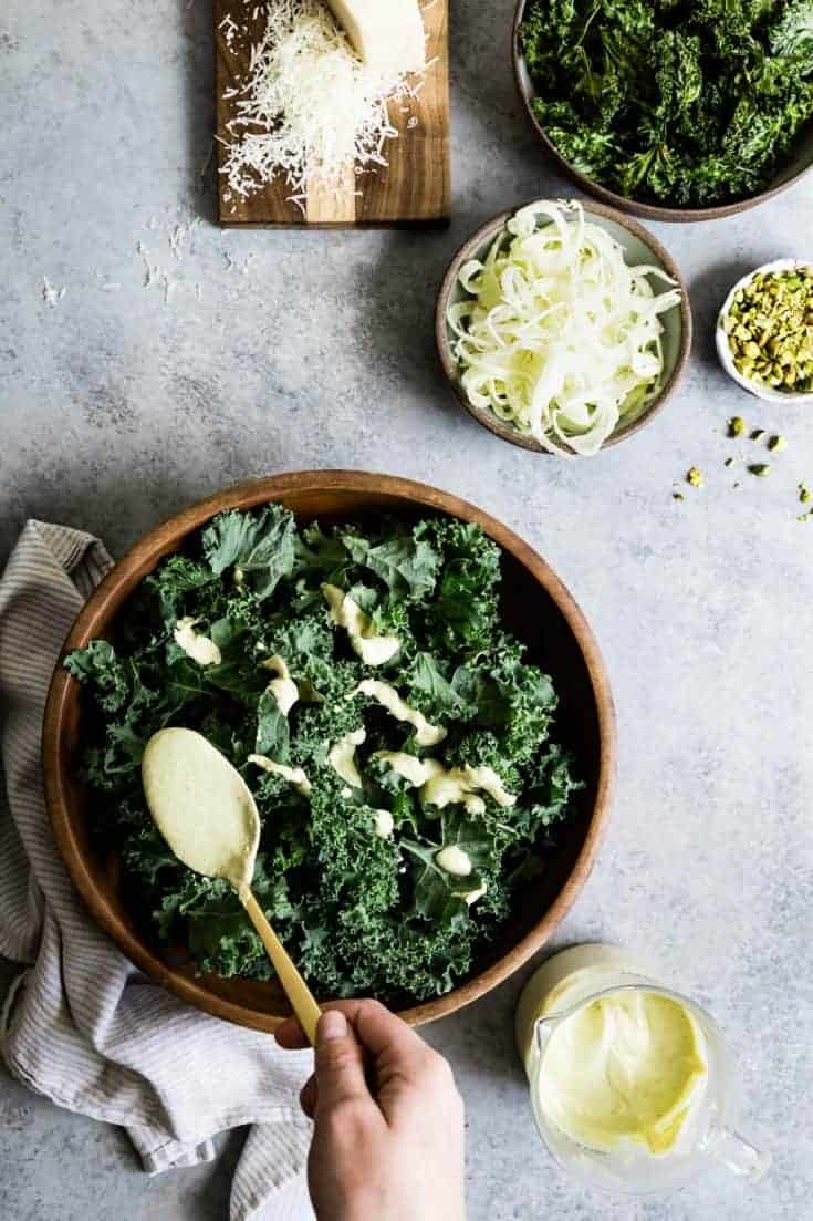 Double Kale Salad with Creamy Pistachio Dressing Snixy Kitchen