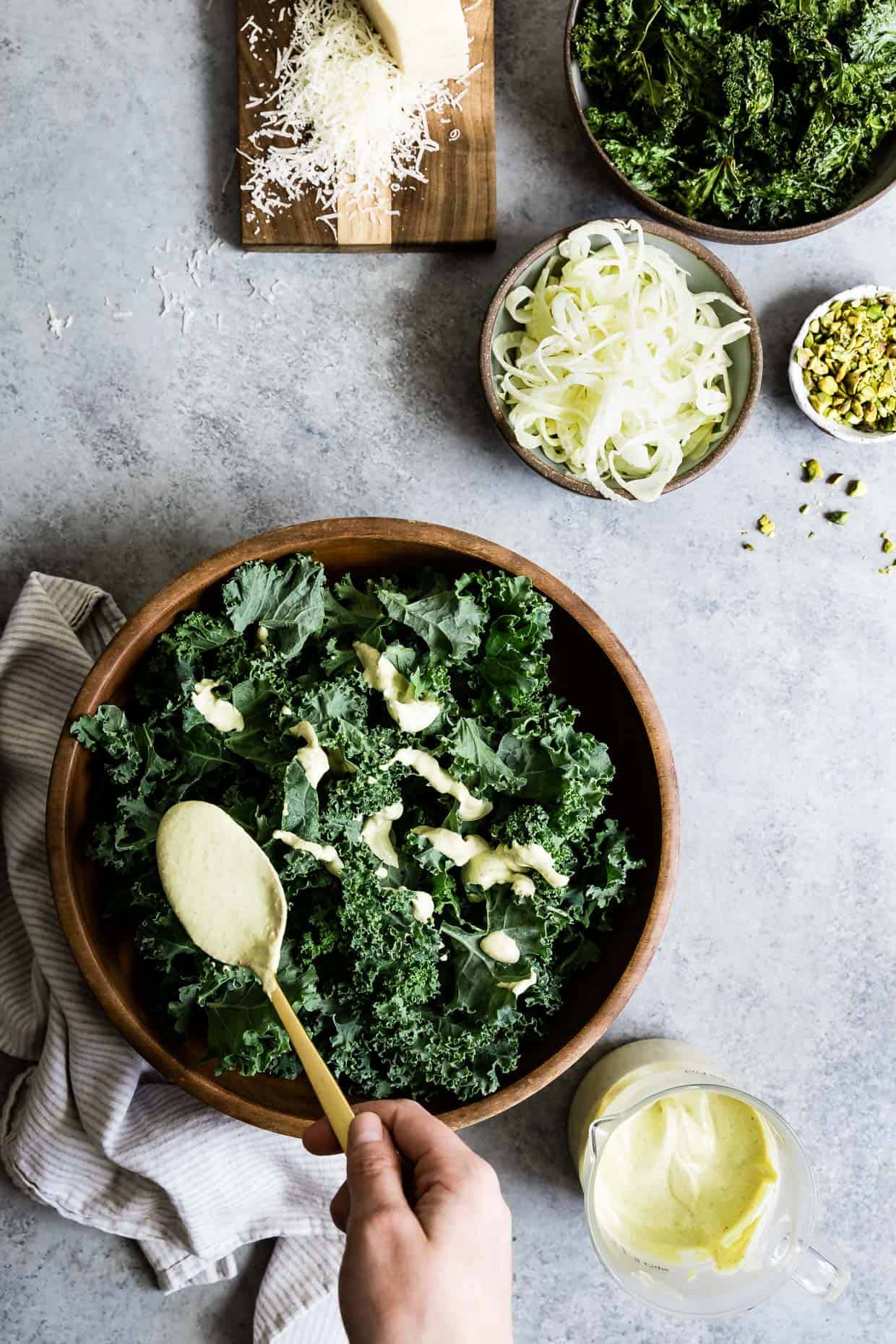 Double Kale Salad with Creamy Pistachio Dressing