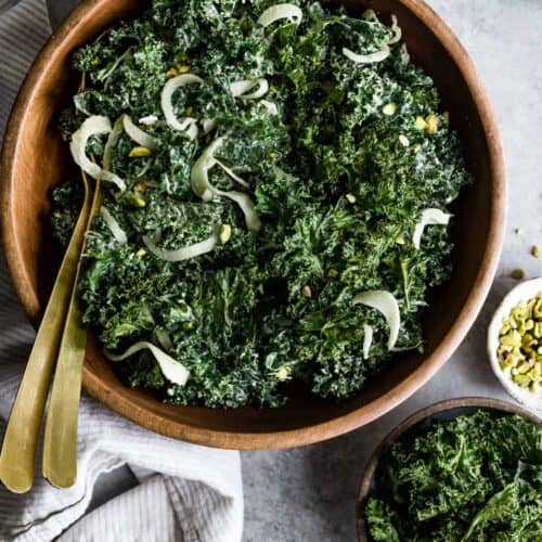 Double Kale Salad with Creamy Pistachio Dressing