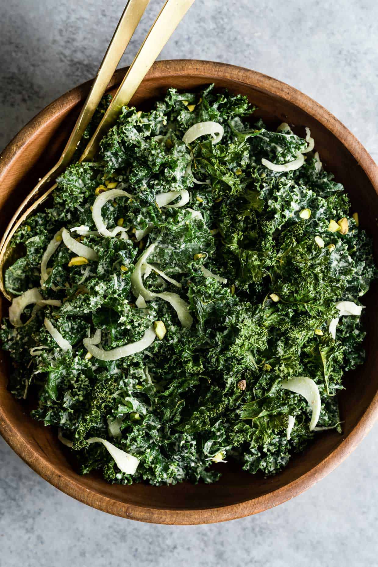 Double Kale Salad with Creamy Pistachio Dressing